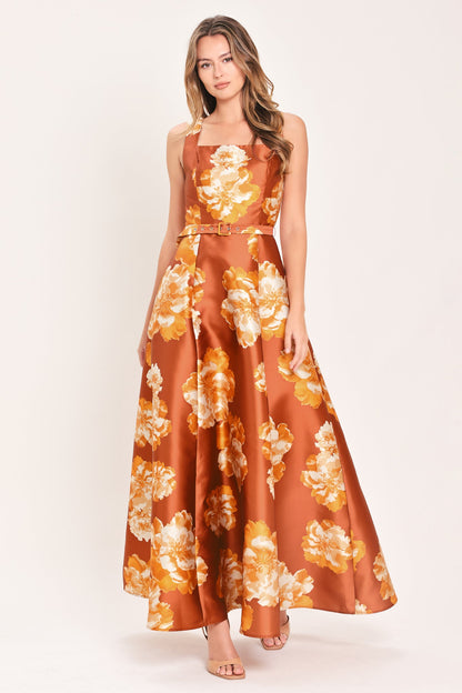 Fireside Floral Reverie Woven Maxi Dress