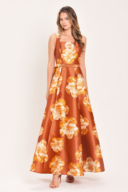 Fireside Floral Reverie Woven Maxi Dress