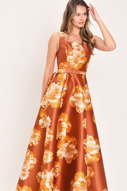 Fireside Floral Reverie Woven Maxi Dress