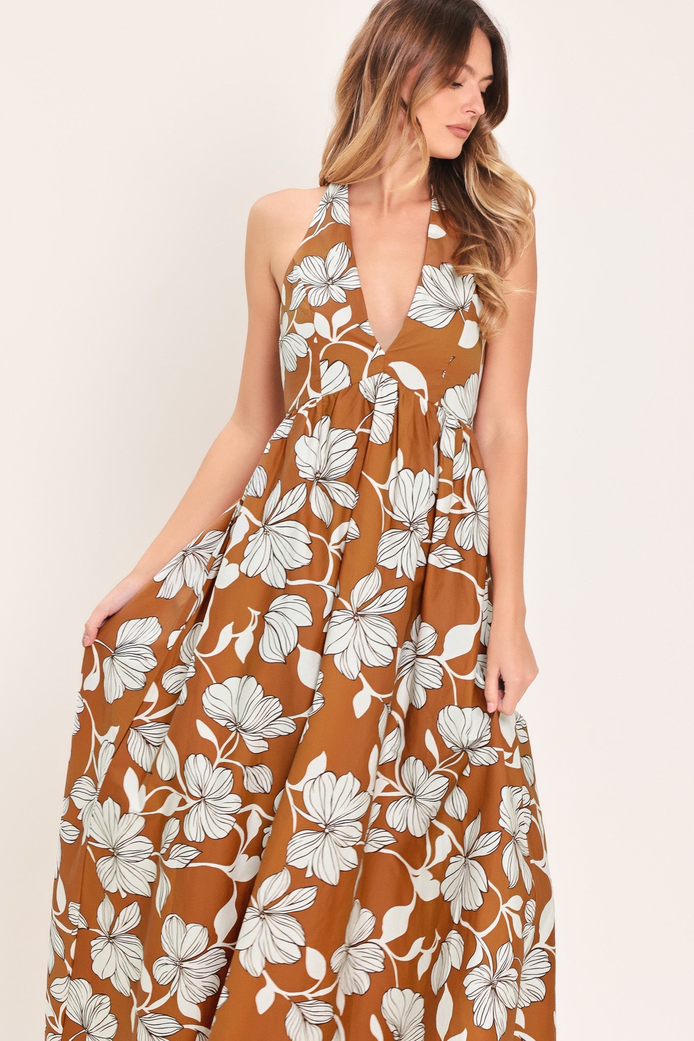 caramel vintage floral print ワンピース　3y Golden Isle Floral Woven Maxi Dress – Zulily
