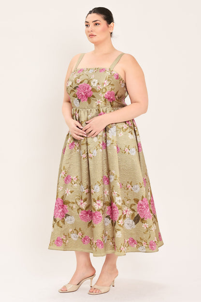Sweet Peony Morning Woven Midi Dress