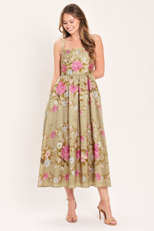 Sweet Peony Morning Woven Midi Dress
