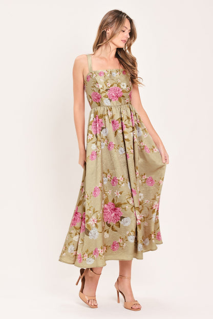 Sweet Peony Morning Woven Midi Dress