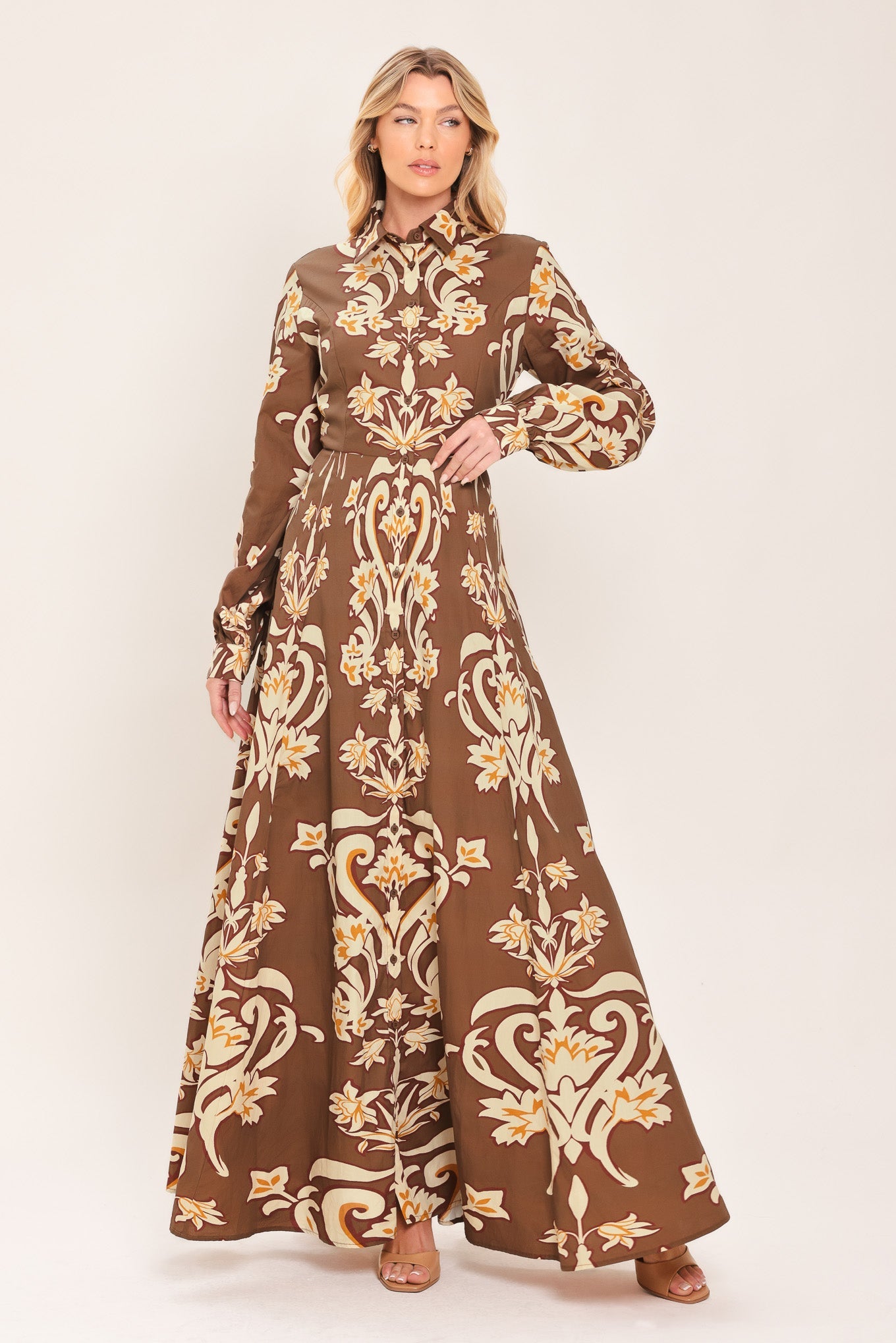 Amber Medallion Woven Shirt Maxi Dress