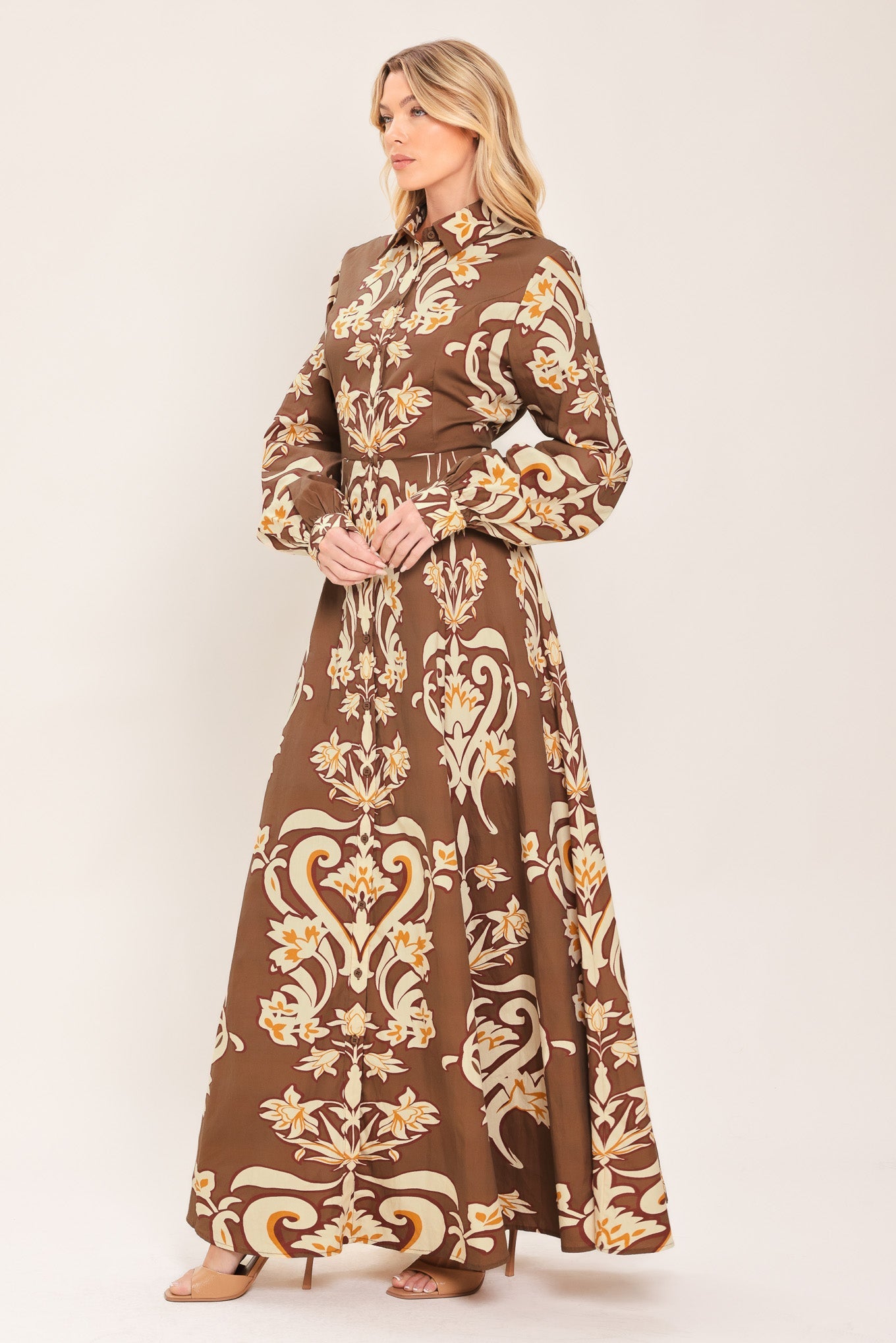 Amber Medallion Woven Shirt Maxi Dress