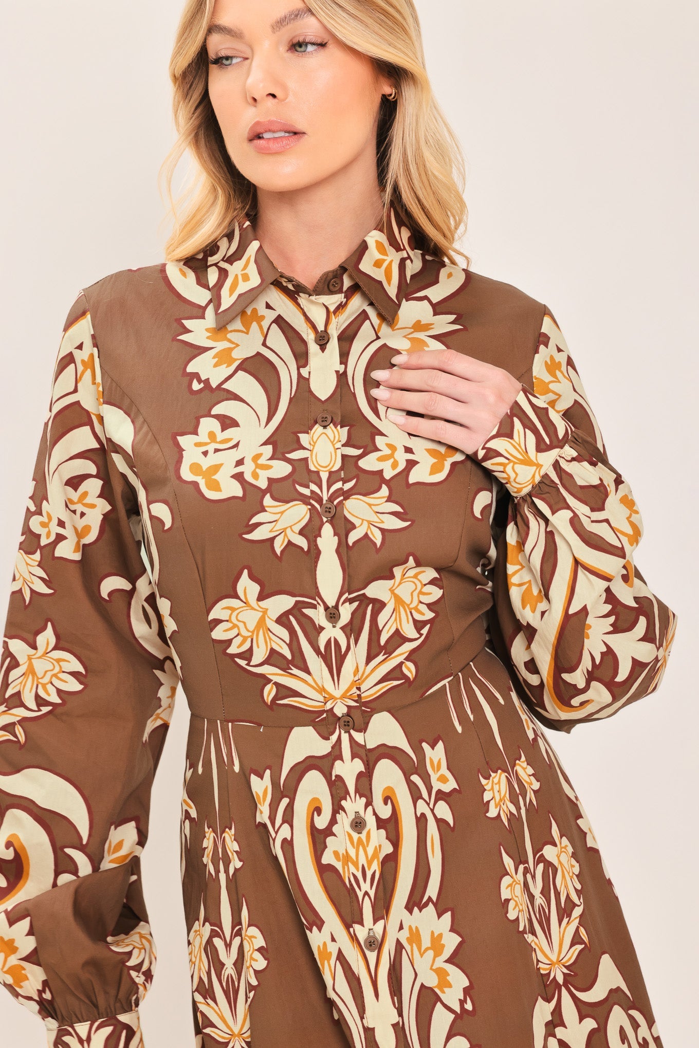 Amber Medallion Woven Shirt Maxi Dress