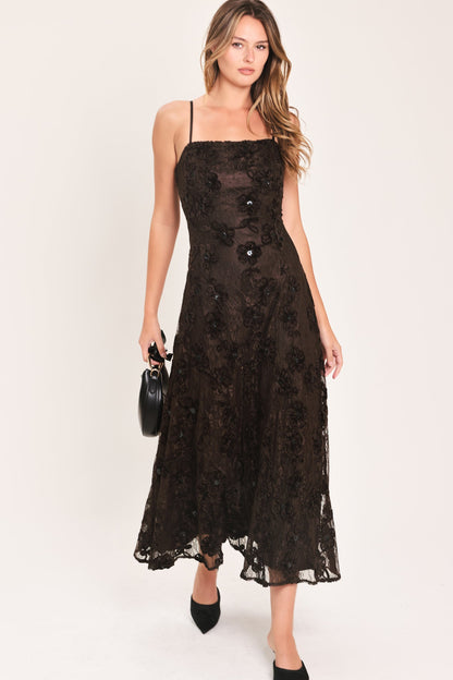 Golden Hour Brown Textured Strappy Ankle Dress