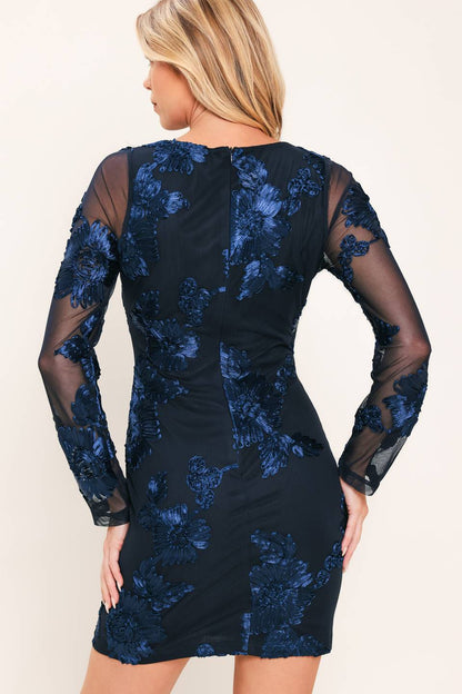 Midnight Bloom Power Mesh Mini Dress