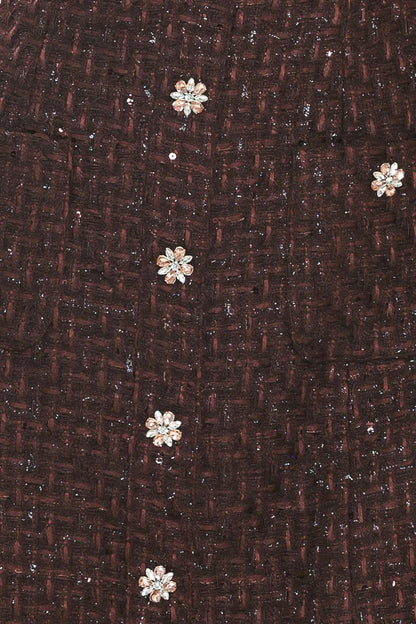 Champagne Nights Chocolate Sequin Tweed Mini Dress
