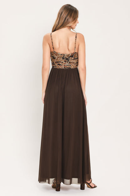 Autumn Arabesque Kiss Power Mesh Maxi Dress