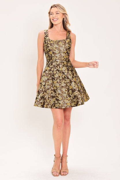 Antique Golden Swirl Woven Mini Dress