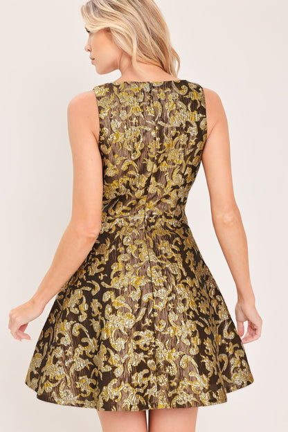 Antique Golden Swirl Woven Mini Dress