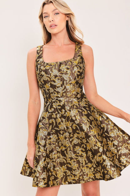 Antique Golden Swirl Woven Mini Dress