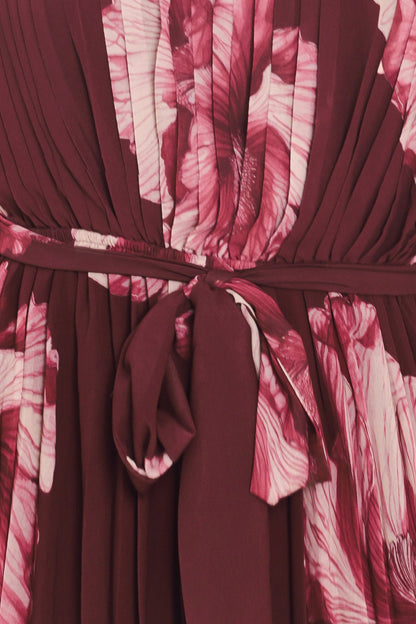 Crimson Affair Burgundy Pleated One-shoulder Maxi Dress