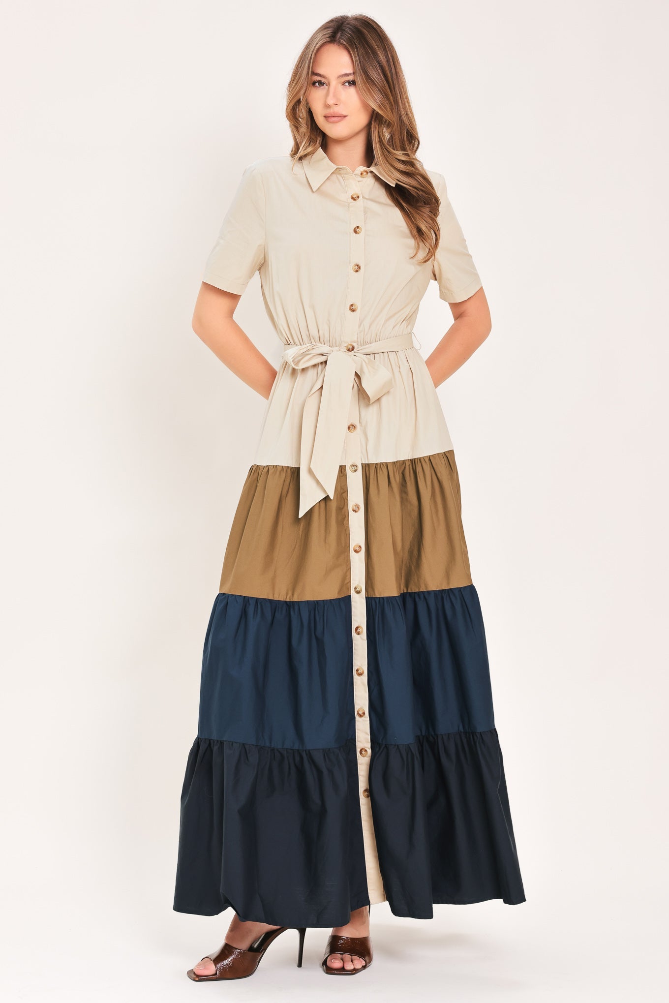 Marina Sunset Woven Maxi Shirt Dress