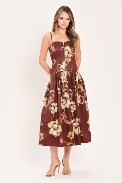 Cassis Blossom Chapter Woven Midi Dress