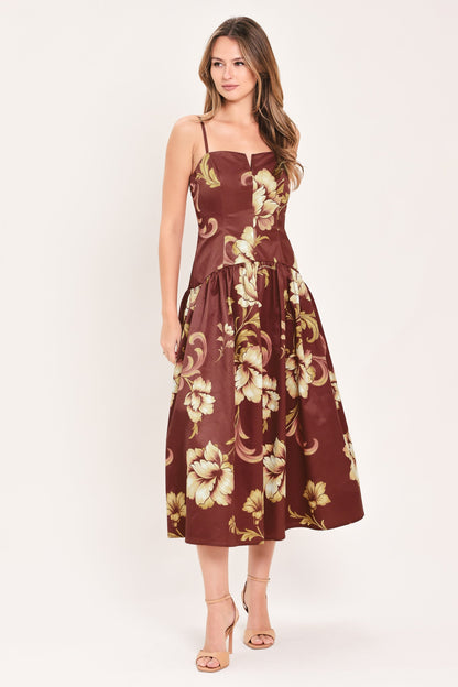 Cassis Blossom Chapter Woven Midi Dress