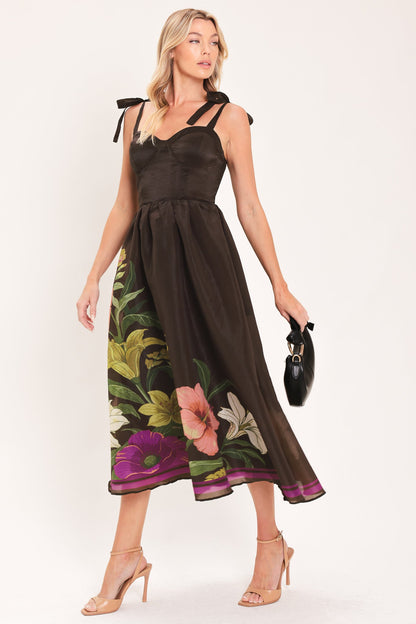 Cacao Floral Festival Woven Midi Dress