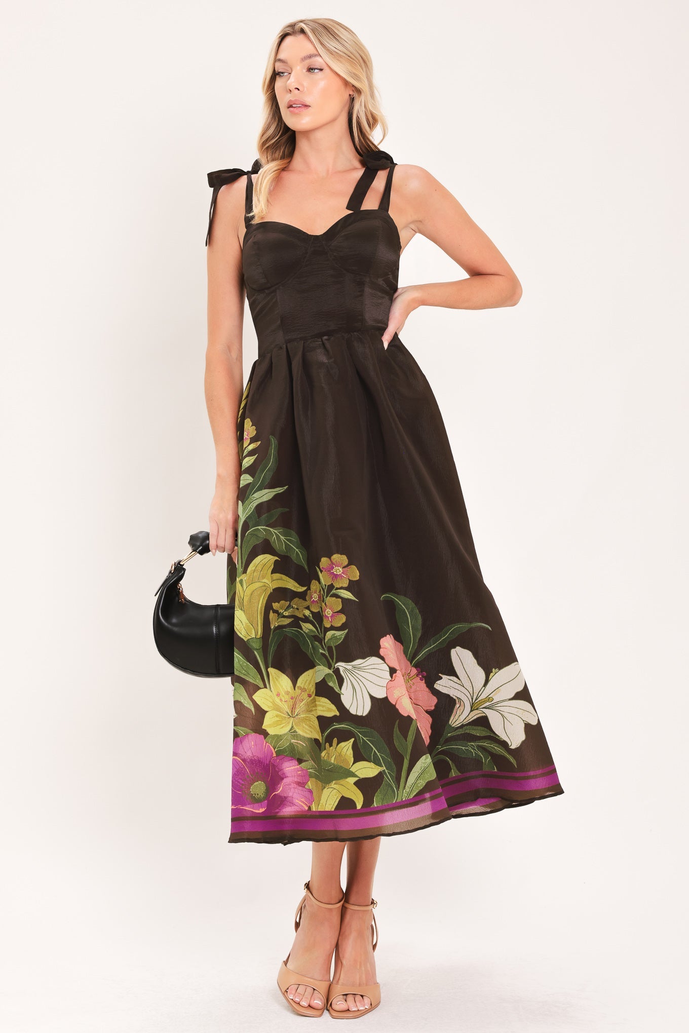 Cacao Floral Festival Woven Midi Dress