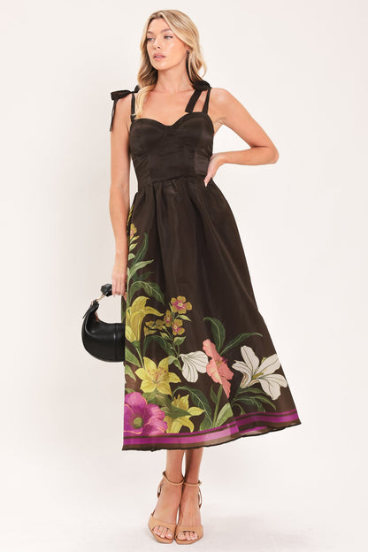 Cacao Floral Festival Woven Midi Dress