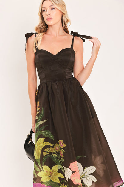 Cacao Floral Festival Woven Midi Dress