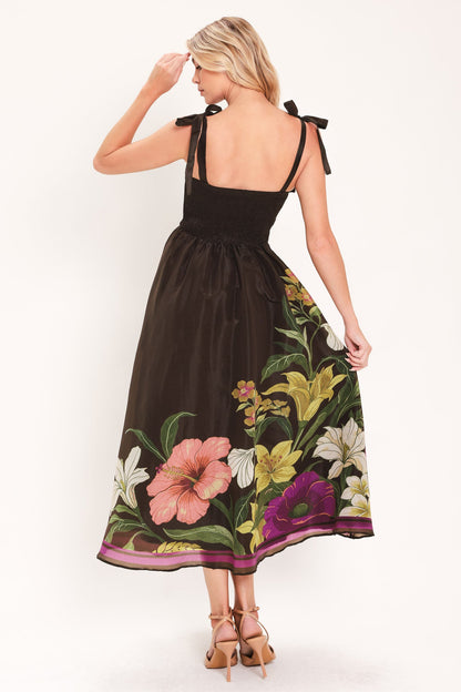 Cacao Floral Festival Woven Midi Dress