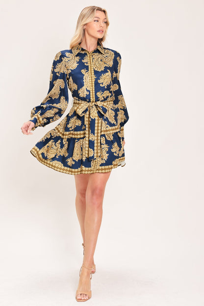 Sapphire Ornament Woven Mini Shirt Dress