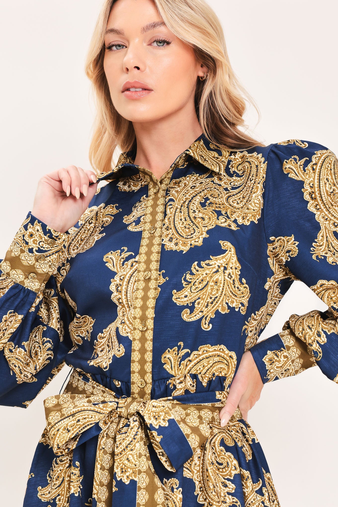 Sapphire Ornament Woven Mini Shirt Dress