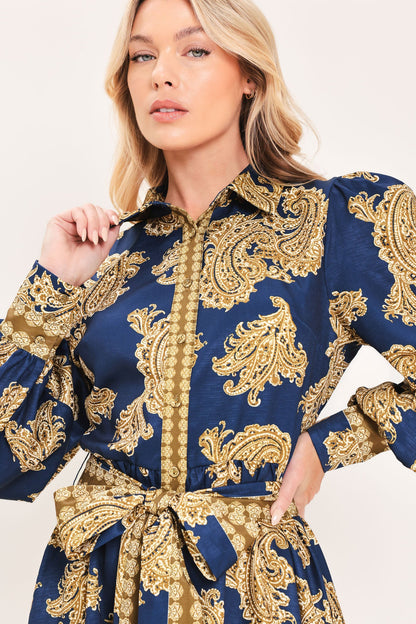 Sapphire Ornament Woven Mini Shirt Dress