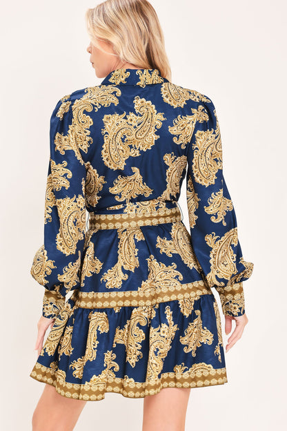 Sapphire Ornament Woven Mini Shirt Dress