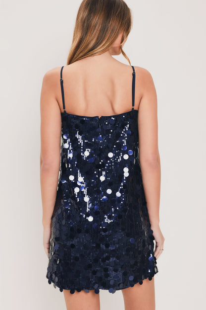 Starry Navy Sequin Shift Mini Dress