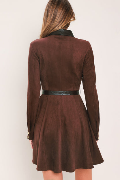 Falling for You Burgundy Faux Suede Tie-waist Mini Dress