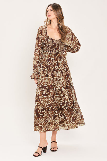 Cedar Swirl Sonata Woven Midi Dress