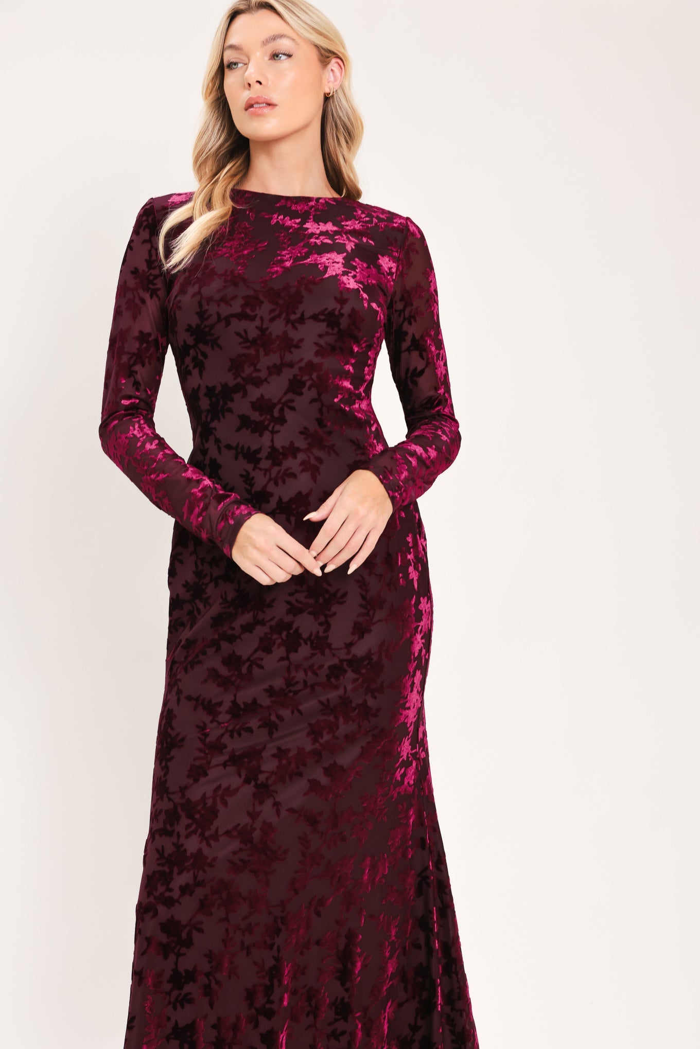 Cabernet Floral Muse Velvet Midi Dress