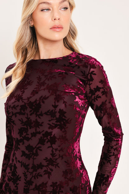 Cabernet Floral Muse Velvet Midi Dress