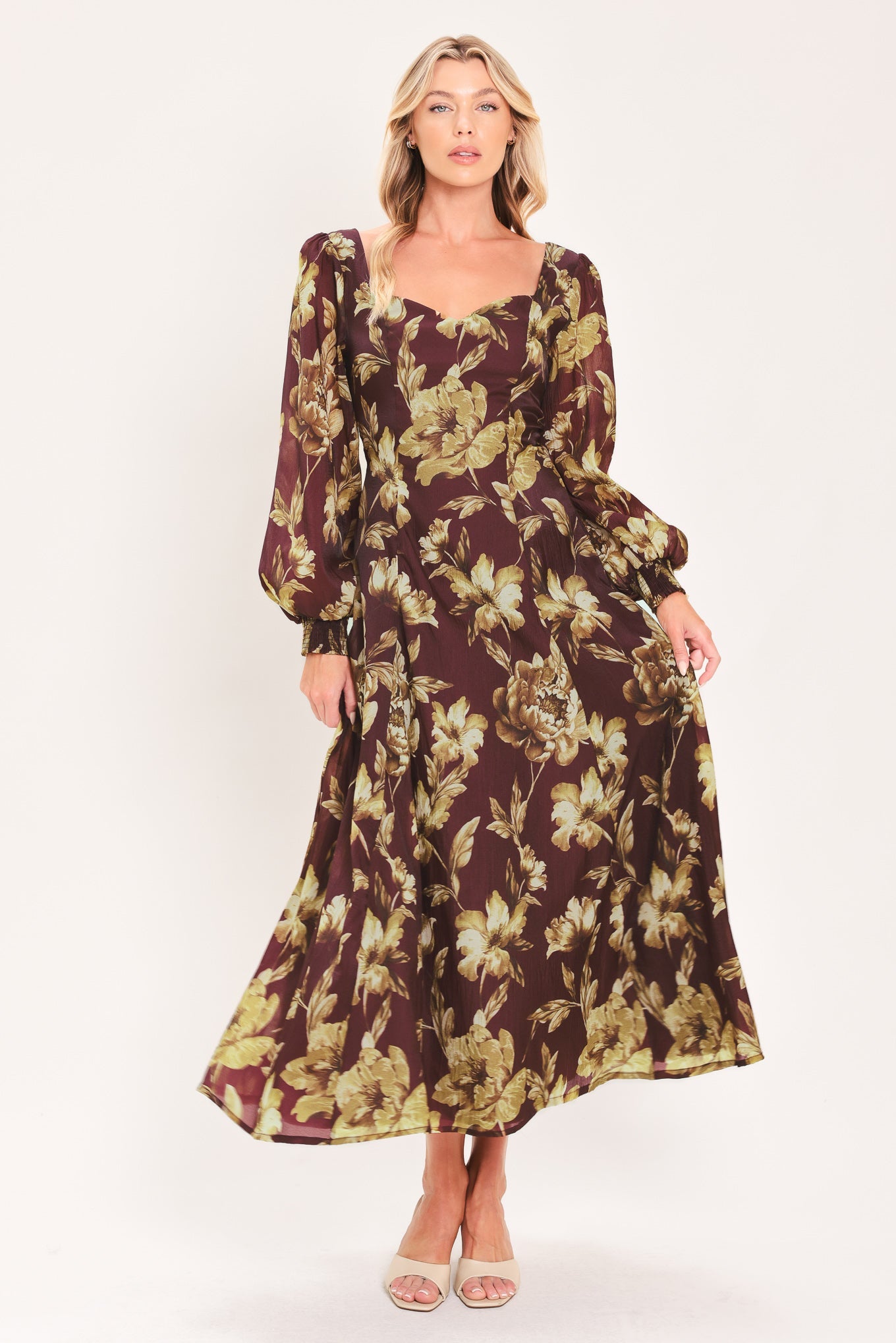 Mulberry Floral Drift Woven Midi Dress