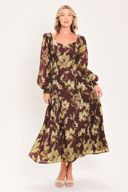 Mulberry Floral Drift Woven Midi Dress