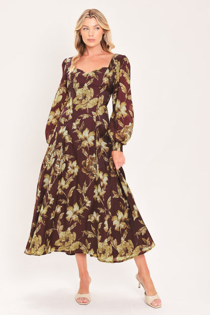 Mulberry Floral Drift Woven Midi Dress