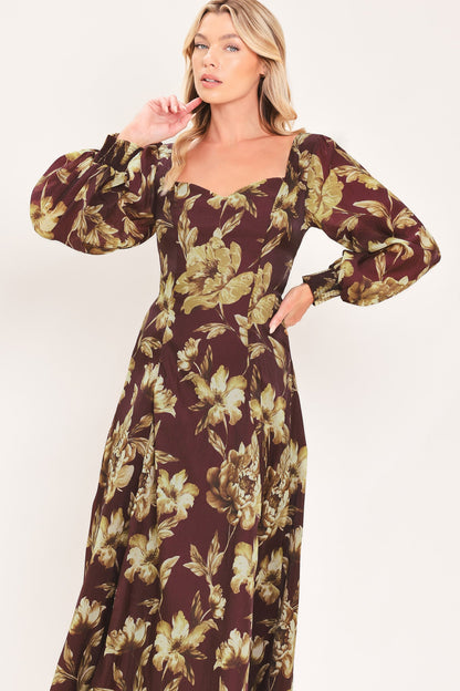 Mulberry Floral Drift Woven Midi Dress