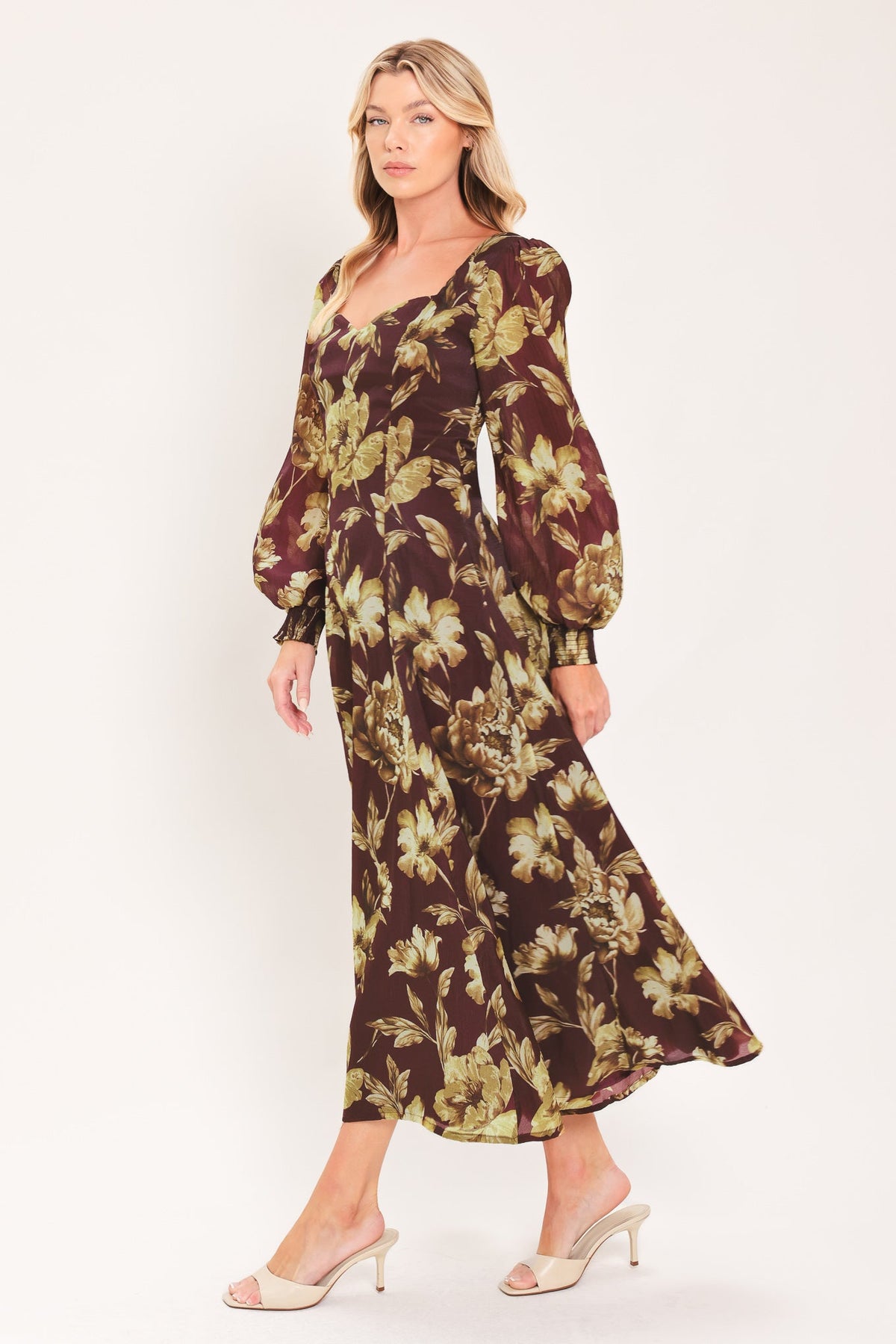 Mulberry Floral Drift Woven Midi Dress