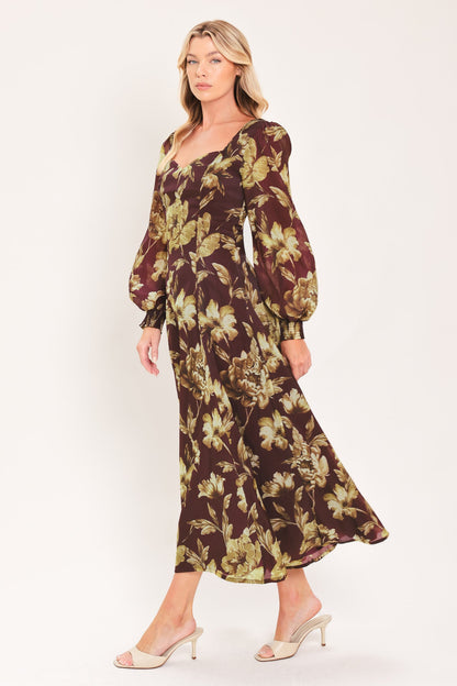 Mulberry Floral Drift Woven Midi Dress