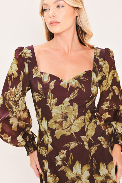 Mulberry Floral Drift Woven Midi Dress