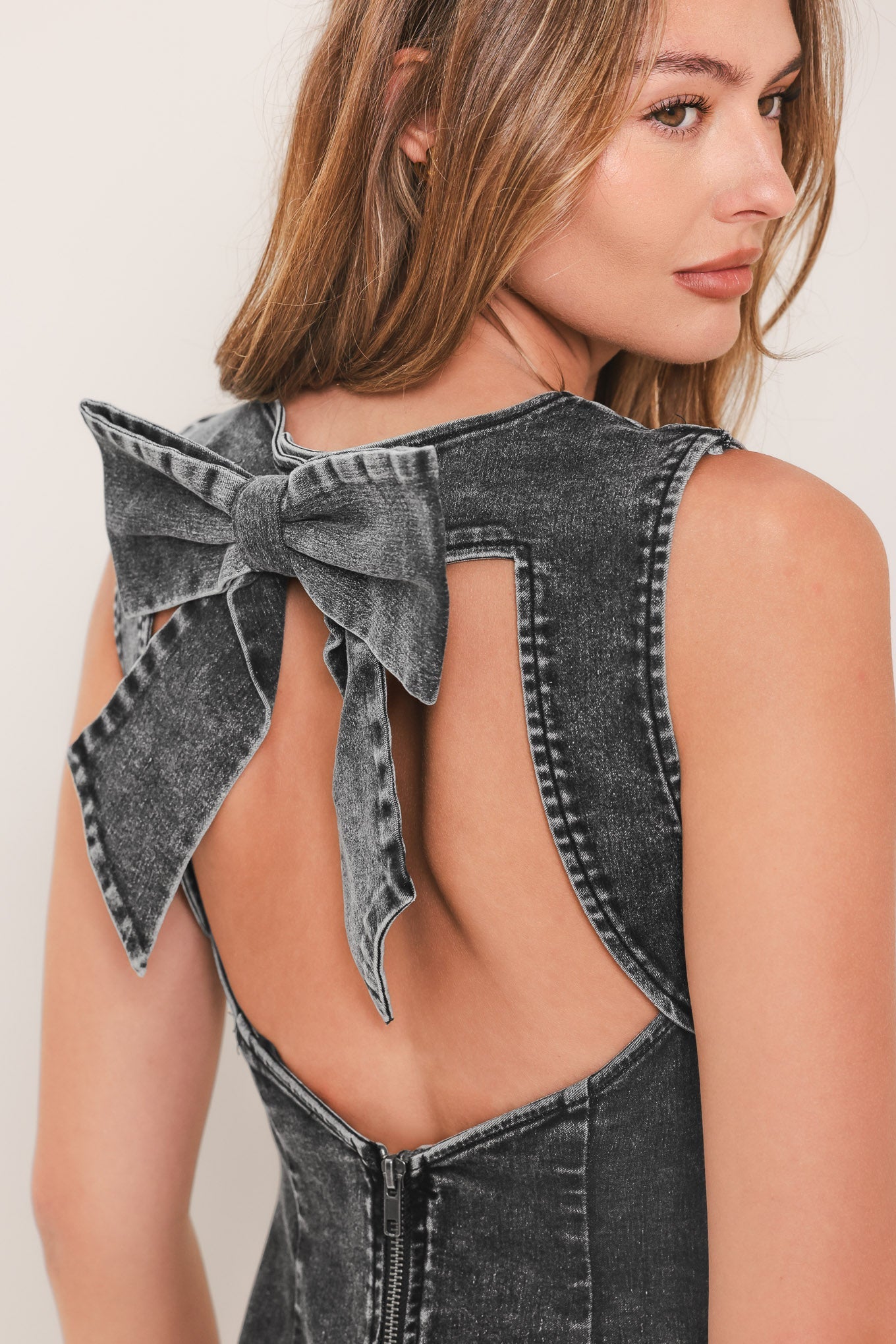 Vintage Charcoal Sculpt Denim Midi Sheath Dress