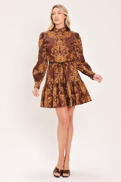 Autumn Damask Sway Woven Mini Dress