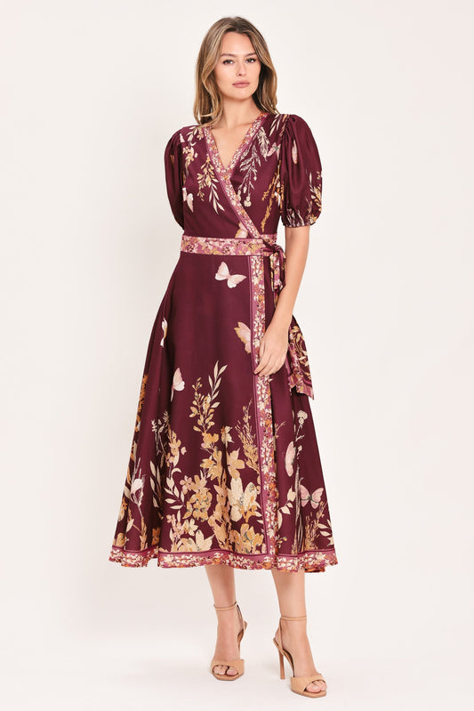 Plum Garden Enchantment Woven Midi Dress