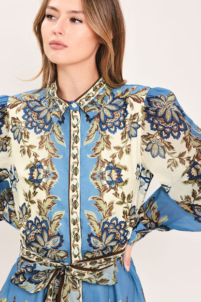 Skyborne Ornamental Grace Woven Midi Shirt Dress