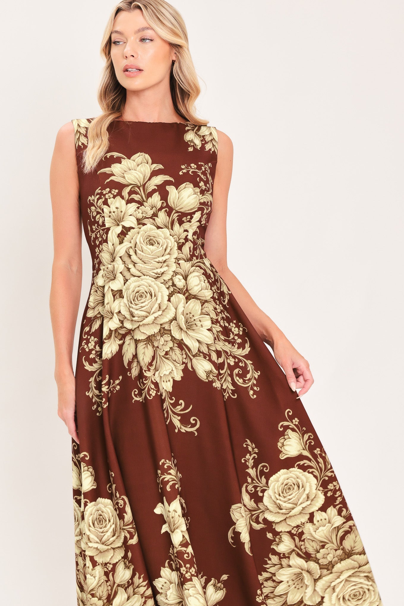 Antique Petal Regalia Woven Midi Dress