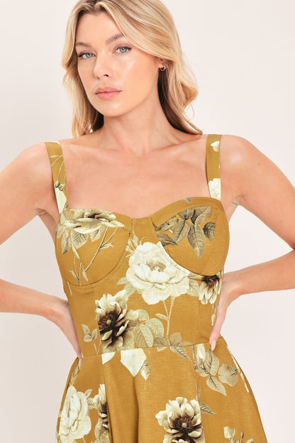 [preorder] Mustard Rosette Melody Woven Midi Dress