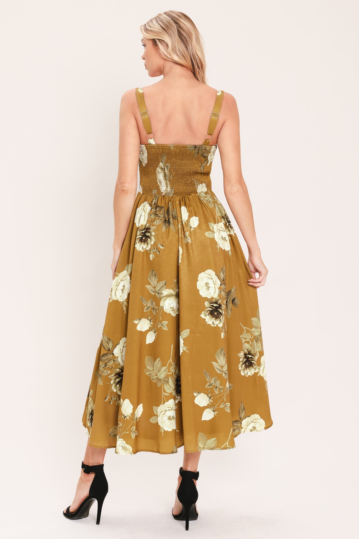 [preorder] Mustard Rosette Melody Woven Midi Dress