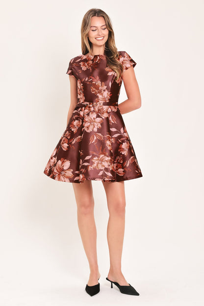 Mahogany Floral Kiss Woven Mini Dress